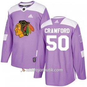 Män Ishockey Chicago Blackhawks Tröja Corey Crawford 50 Adidas 2017-2018 Lila Fights Cancer Practice Authentic